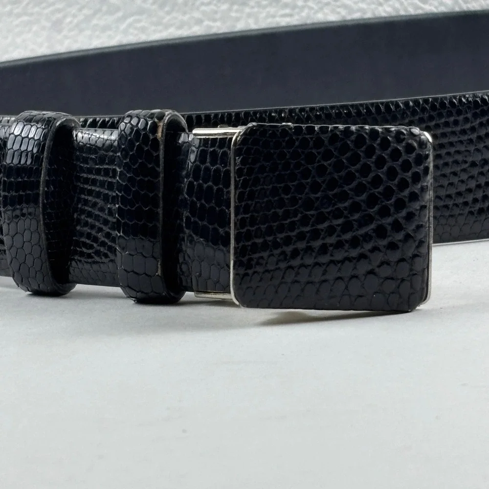 Maruichi Lizard Skin Belt Mens 42 Black Good Exotic Leather Tokyo Japan Buckle